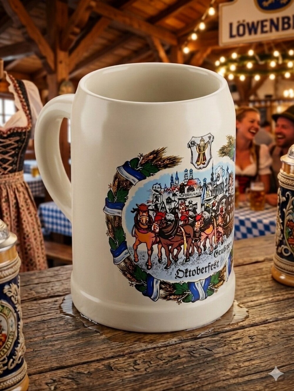 Vintage TK Handarbeit Western Germany Oktoberfest Beer Stein 0.5L